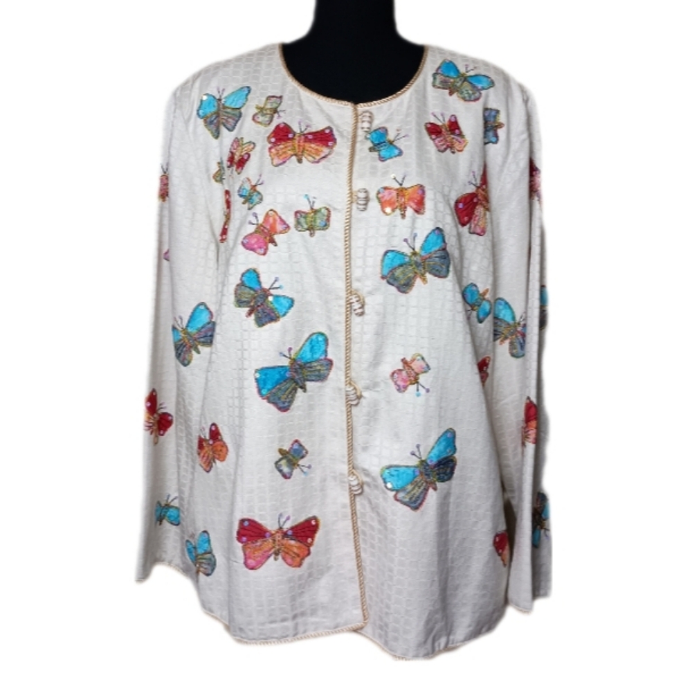 Indigo Moon Sequin Butterfly Art Jacket – 1X - Picture 2 of 12
